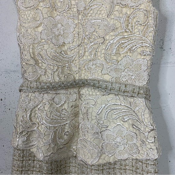Badgley Mischka Lace And Tweed Gold Metallic Dress Size 8 - Picture 10 of 16